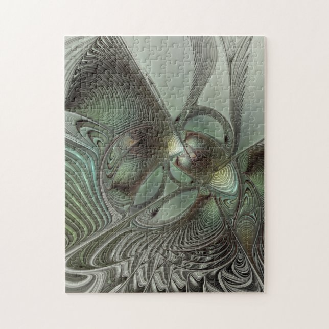 Abstract Olive Green Grey Fractal Art Fantasy Jigsaw Puzzle (Vertical)