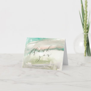 Abstract Olive Green Watercolor Personalized Name Thank You Card