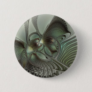 Abstract Olive Sage Green Gray Fractal Art Fantasy 2 Inch Round Button
