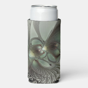 Abstract Olive Sage Green Gray Fractal Art Fantasy Seltzer Can Cooler