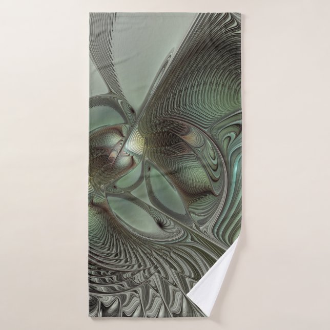 Abstract Olive Sage Green Grey Fractal Art Fantasy Bath Towel (Bath Towel)