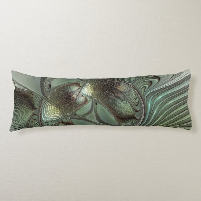 Abstract Olive Sage Green Grey Fractal Art Fantasy Body Pillow (Front)