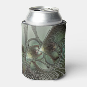 Abstract Olive Sage Green Grey Fractal Art Fantasy Can Cooler