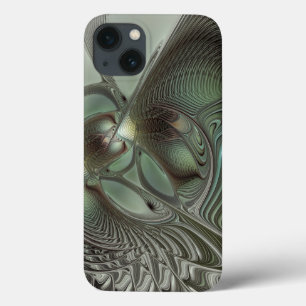 Abstract Olive Sage Green Grey Fractal Art Fantasy iPhone 13 Case