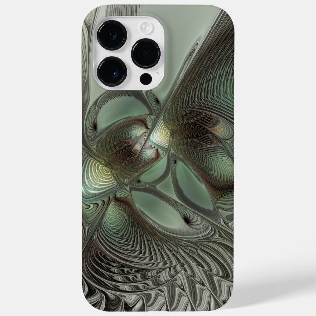Abstract Olive Sage Green Grey Fractal Art Fantasy Case-Mate iPhone Case (Back)
