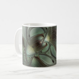 Abstract Olive Sage Green Grey Fractal Art Fantasy Coffee Mug