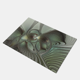 Abstract Olive Sage Green Grey Fractal Art Fantasy Doormat