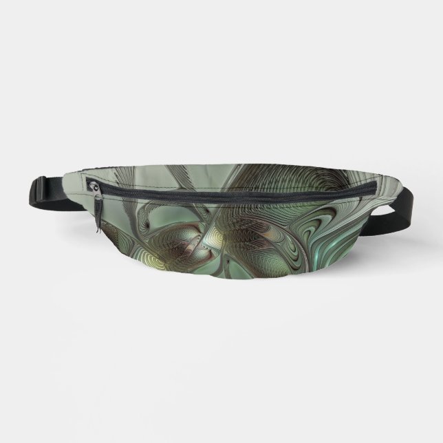Abstract Olive Sage Green Grey Fractal Art Fantasy Fanny Pack (Front)