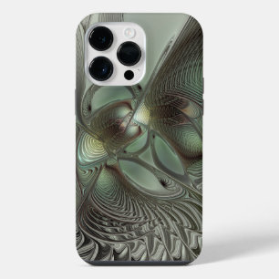 Abstract Olive Sage Green Grey Fractal Art Fantasy iPhone 14 Pro Max Case