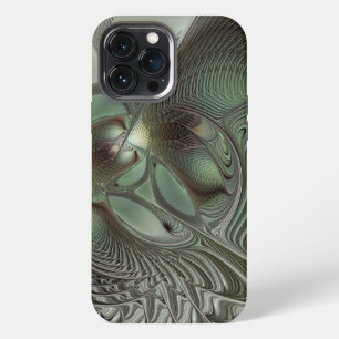 Abstract Olive Sage Green Grey Fractal Art Fantasy iPhone 13 Pro Max Case