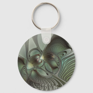 Abstract Olive Sage Green Grey Fractal Art Fantasy Keychain