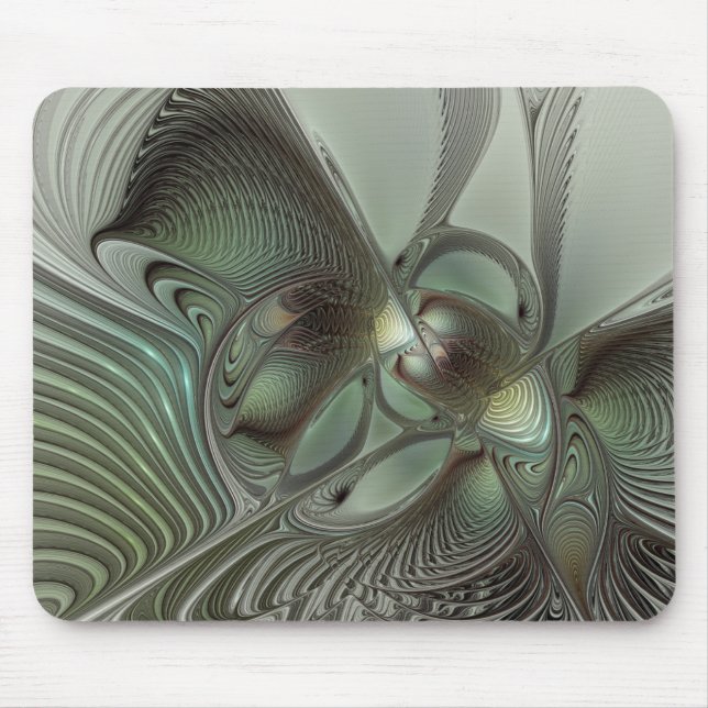 Abstract Olive Sage Green Grey Fractal Art Fantasy Mouse Pad (Front)