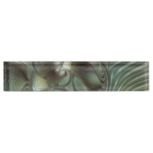 Abstract Olive Sage Green Grey Fractal Art Fantasy Nameplate