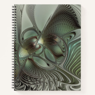 Abstract Olive Sage Green Grey Fractal Art Fantasy Notebook