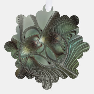 Abstract Olive Sage Green Grey Fractal Art Fantasy Ornament Card