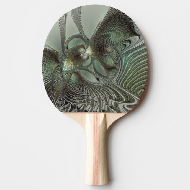 Abstract Olive Sage Green Grey Fractal Art Fantasy Ping Pong Paddle (Front)