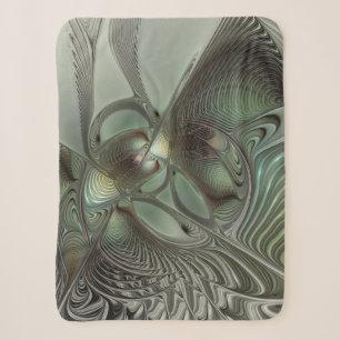 Abstract Olive Sage Green Grey Fractal Art Fantasy Sherpa Blanket