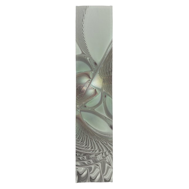 Abstract Olive Sage Green Grey Fractal Art Fantasy Short Table Runner (Front)