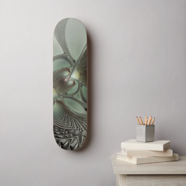 Abstract Olive Sage Green Grey Fractal Art Fantasy Skateboard (Wall Art)