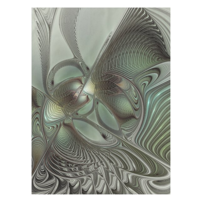 Abstract Olive Sage Green Grey Fractal Art Fantasy Tablecloth (Front)