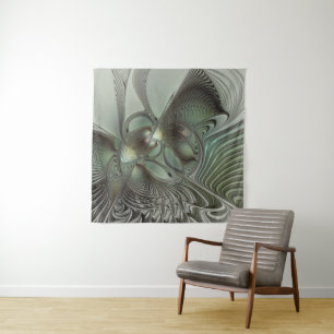 Abstract Olive Sage Green Grey Fractal Art Fantasy Tapestry