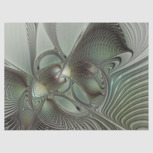 Abstract Olive Sage Green Grey Fractal Art Fantasy Tissue Paper (Front)
