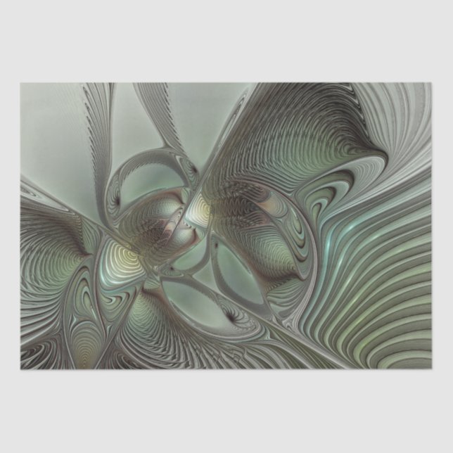 Abstract Olive Sage Green Grey Fractal Art Fantasy Tissue Paper (Front)