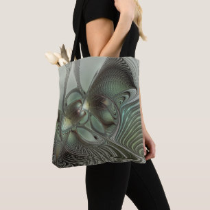 Abstract Olive Sage Green Grey Fractal Art Fantasy Tote Bag