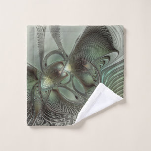 Abstract Olive Sage Green Grey Fractal Art Fantasy Wash Cloth