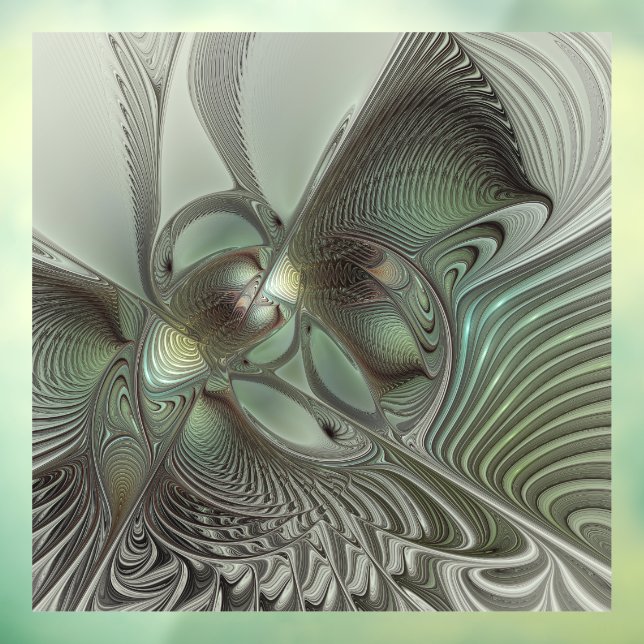 Abstract Olive Sage Green Grey Fractal Art Fantasy Window Cling (Sheet 3)