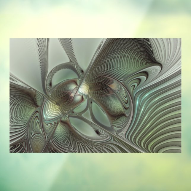 Abstract Olive Sage Green Grey Fractal Art Fantasy Window Cling (Sheet 3)