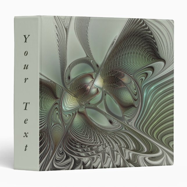 Abstract Olive Sage Green Grey Fractal Art Text Binder (Front/Spine)