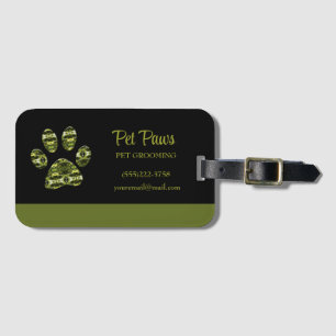 Abstract Olive Yellow Dog Paw Pet Grooming  Busine Luggage Tag