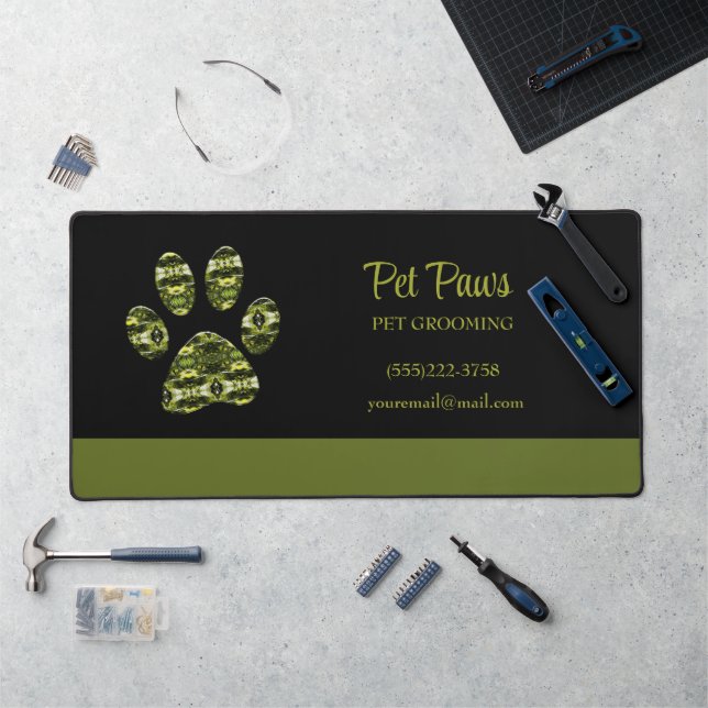Abstract Olive Yellow Dog Paw Pet Grooming   Desk Mat (Workstation)