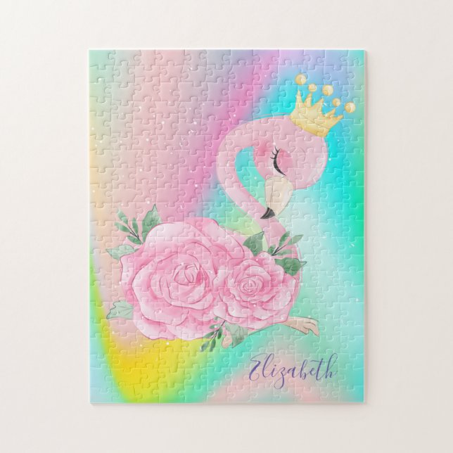 Abstract Ombre Colourful Cute Flamingo Jigsaw Puzzle (Vertical)