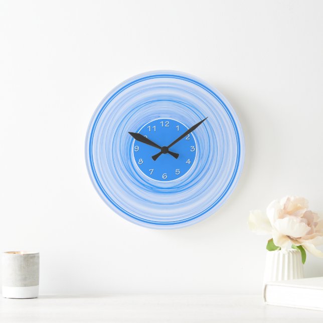 Abstract Ombre Modern Baby Blue White Spiral Large Clock (Home)
