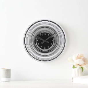 Abstract Ombre Modern Black White Spirals Large Clock