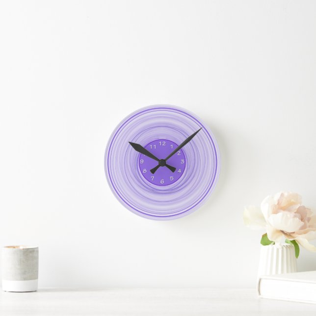 Abstract Ombre Modern Purple White Spirals Round Clock (Home)
