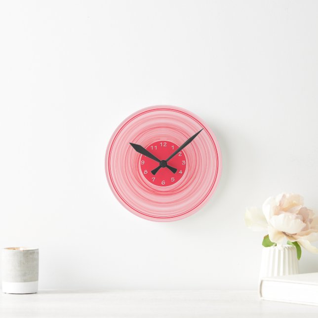 Abstract Ombre Modern Red White Spiral Round Clock (Home)