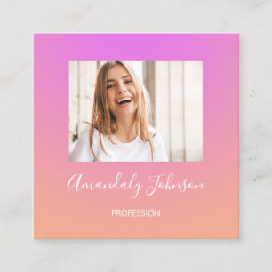 Abstract OMBRÉ Pink Ombré Custom Photo Pink Square Business Card