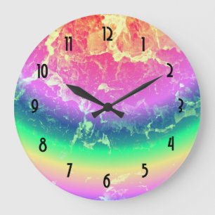 Abstract - On Fire with Psychedelic Rainbow Large Clock