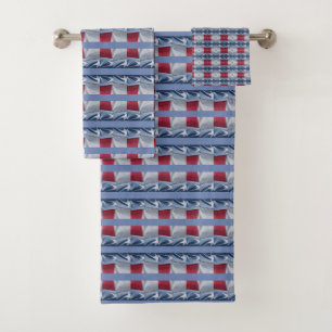Abstract on Red White and Blue Bath Towel Set