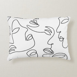 Abstract One Line Face Pattern Accent Pillow