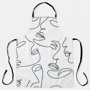 Abstract One Line Face Pattern Apron