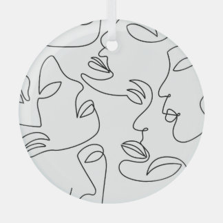 Abstract One Line Face Pattern Glass Ornament