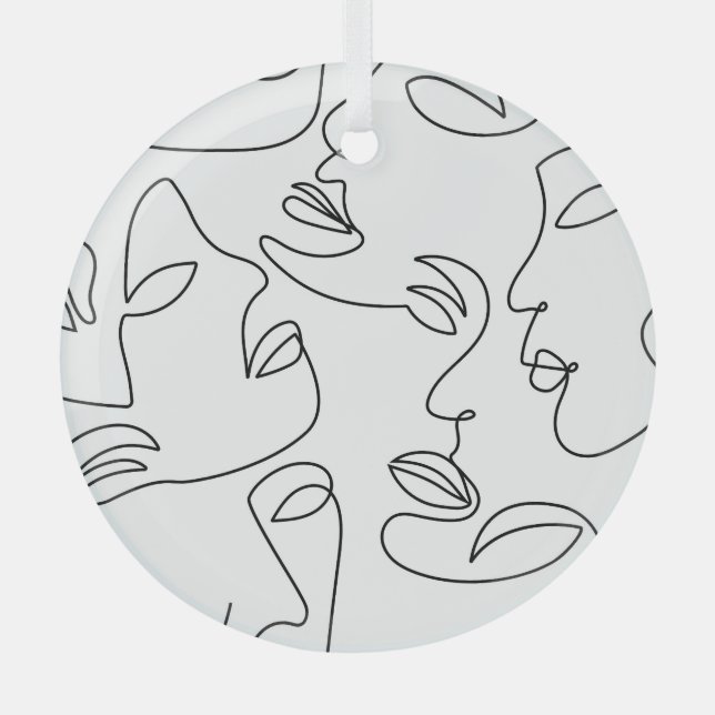Abstract One Line Face Pattern Glass Ornament (Front)