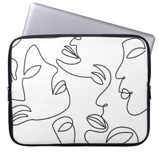 Abstract One Line Face Pattern Laptop Sleeve
