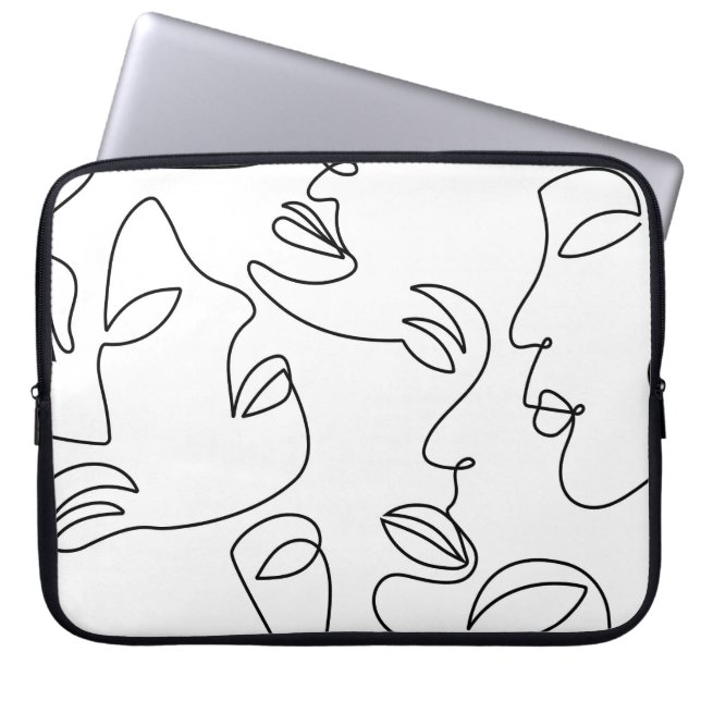 Abstract One Line Face Pattern Laptop Sleeve (Front)