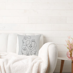 Abstract One Line Faces Minimalist Art Throw Pillow