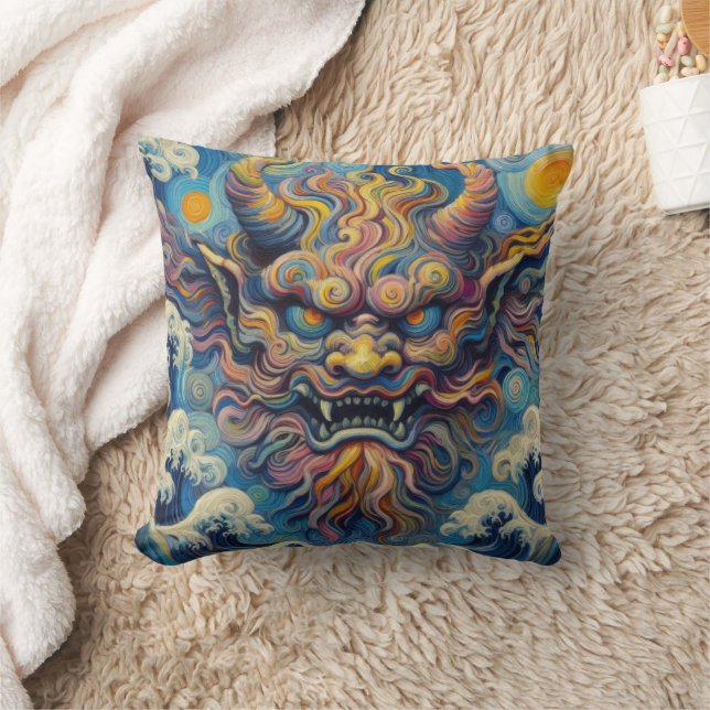 Abstract Oni demon clouds Van Gogh styled  Throw Pillow (Blanket)